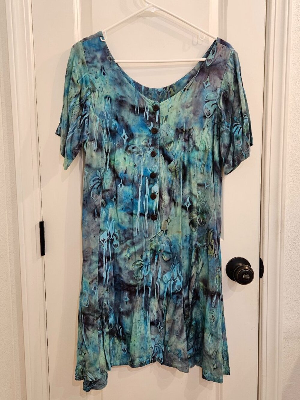 Sunrise Tropical Mini Dress Tie Waist Watercolor Print Boho Resort Women's S